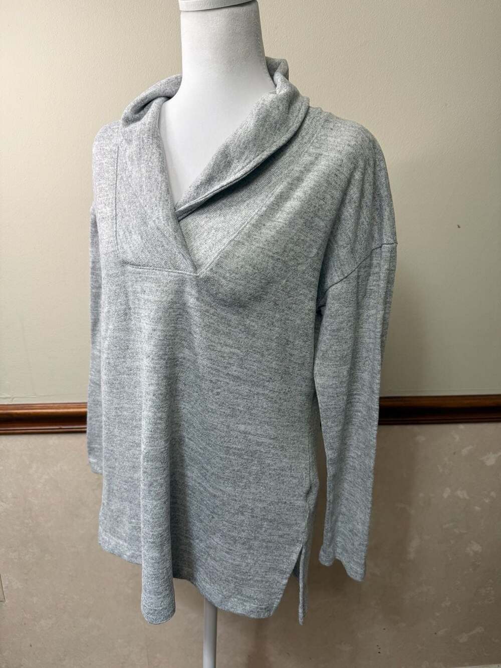 Talbots Cowl Neck Tunic Sweater Size MP Gray Pullover